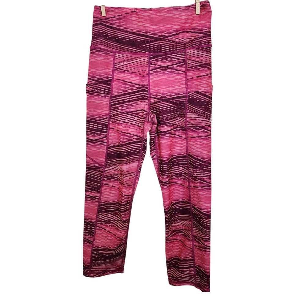 Nine West Active Womens Pink Purple Geometric Print Capri Leggings Pockets Small